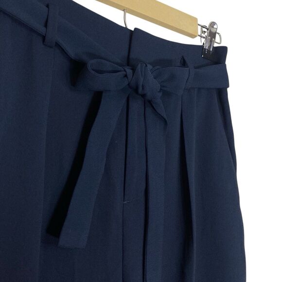 Uniqlo Pants Womens 26-27 Wide Leg Navy Blue Zip Tie Belt Elastic Waist Pleated - Picture 6 of 9
